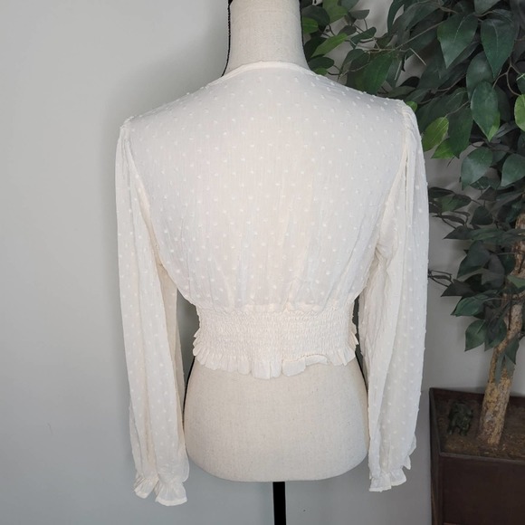 NEW Beige Swiss Dot Long Sleeve Crop Blouse - Picture 9 of 9